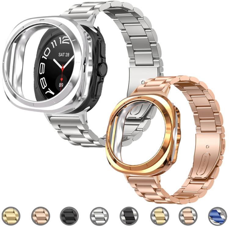 For Samsung Galaxy Watch Ultra / Ultra 2025 Three Beads Stainless Steel Watch Band with Semi-Enclosed TPU Case and Strap Link Remover Set