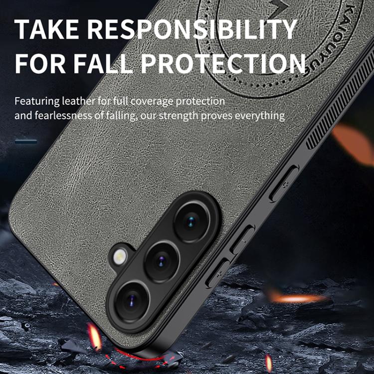 For Galaxy A27 5G WANLONFENG Nappa Texture Magnetic Phone Case with 2pcs Screen Films