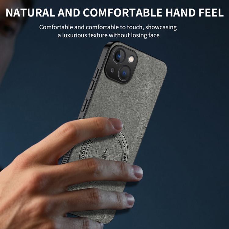 For iPhone 14 WANLONFENG Nappa Texture Magnetic Phone Case with 2pcs Screen Films