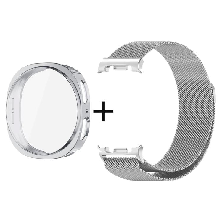 For Samsung Galaxy Watch8 44mm Milanese Stainless Steel Watch Band with Full Coverage TPU Case Set