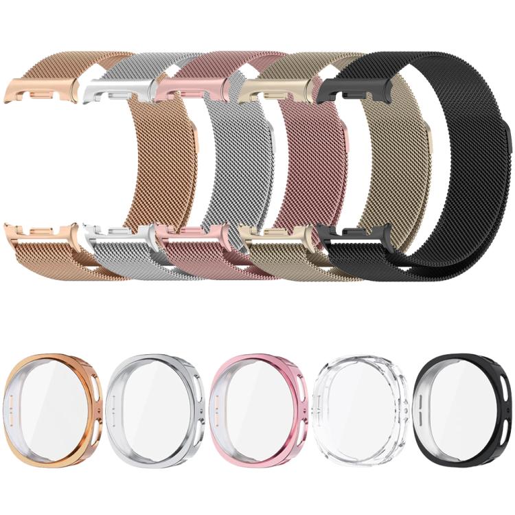 For Samsung Galaxy Watch8 44mm Milanese Stainless Steel Watch Band with Full Coverage TPU Case Set