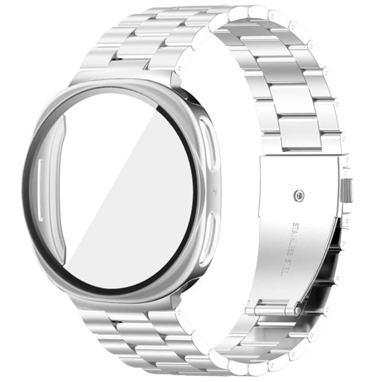 For Samsung Galaxy Watch8 40mm Three Beads Stainless Steel Watch Band with Film Integrated PC Case Set