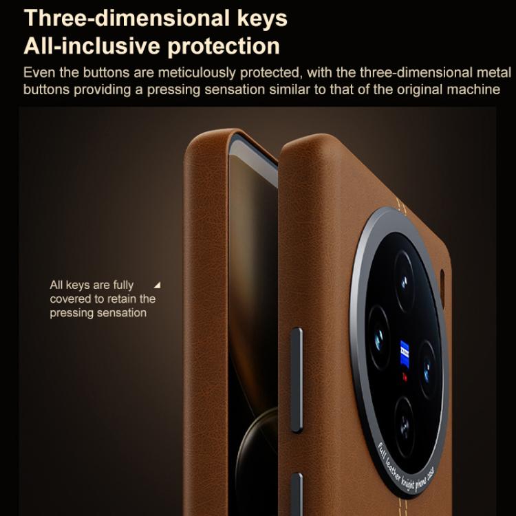 For vivo X200s Jazz Series Retro Vegan Leather Textured Metal Frame Magnetic Phone Case