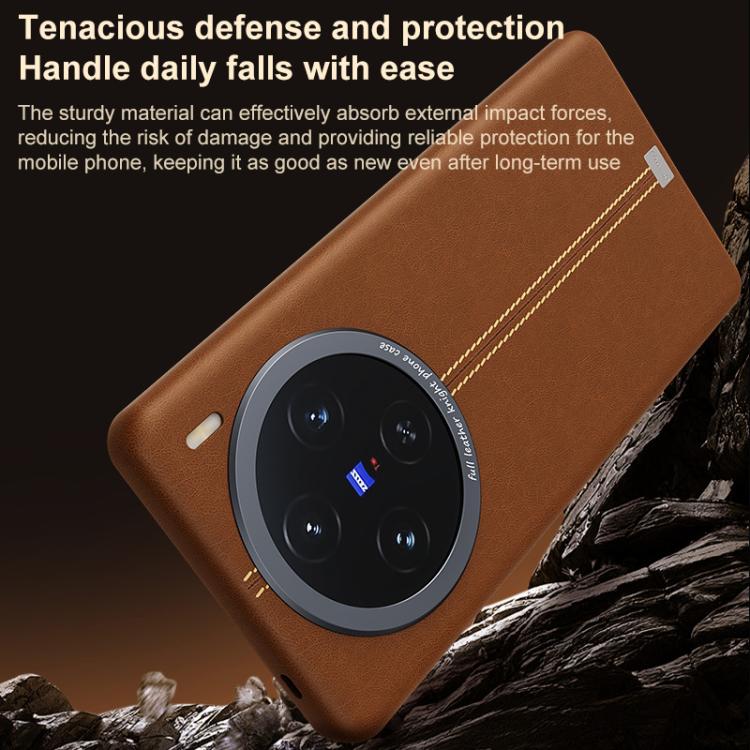 For vivo X200s Jazz Series Retro Vegan Leather Textured Metal Frame Magnetic Phone Case