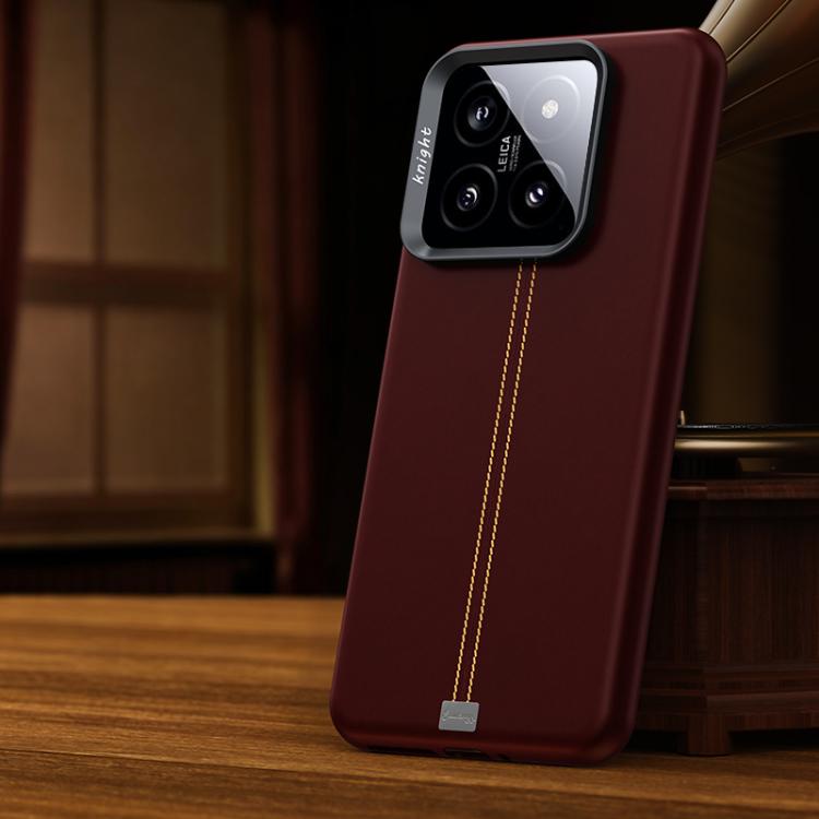 For Xiaomi 14 Pro Jazz Series Retro Vegan Leather Textured Metal Frame Magnetic Phone Case