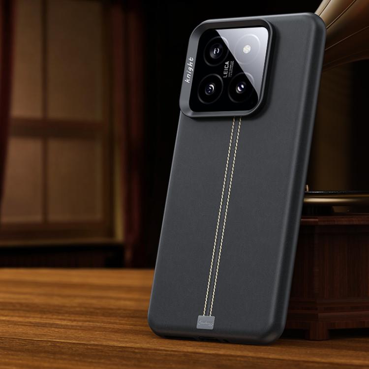 For Xiaomi 14 Jazz Series Retro Vegan Leather Textured Metal Frame Magnetic Phone Case