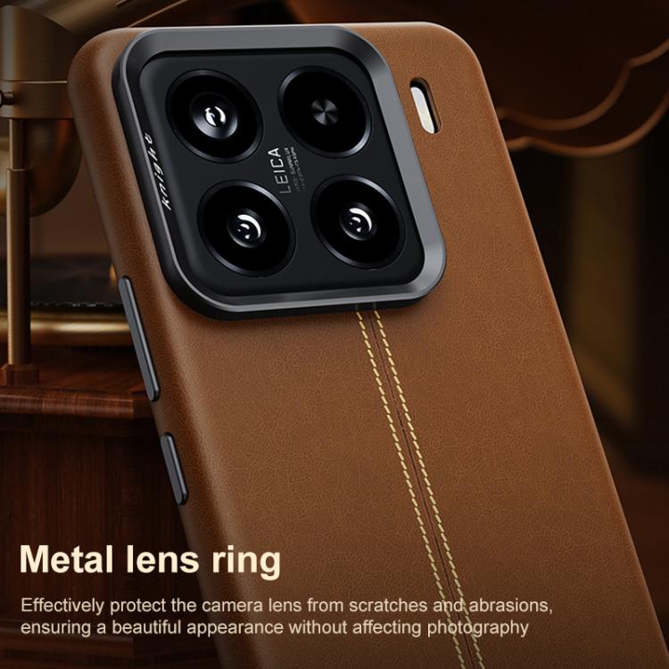 For Xiaomi 15 Pro Jazz Series Retro Vegan Leather Textured Metal Frame Magnetic Phone Case