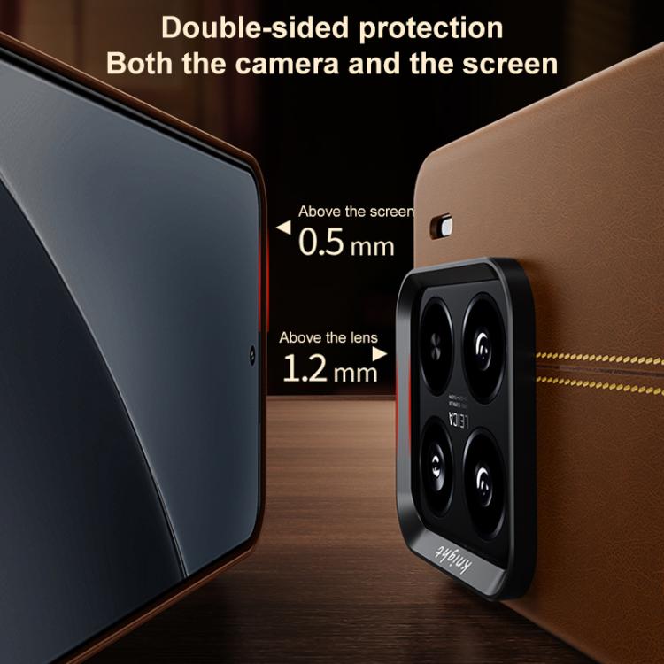 For Xiaomi 14 Pro Jazz Series Retro Vegan Leather Textured Metal Frame Magnetic Phone Case