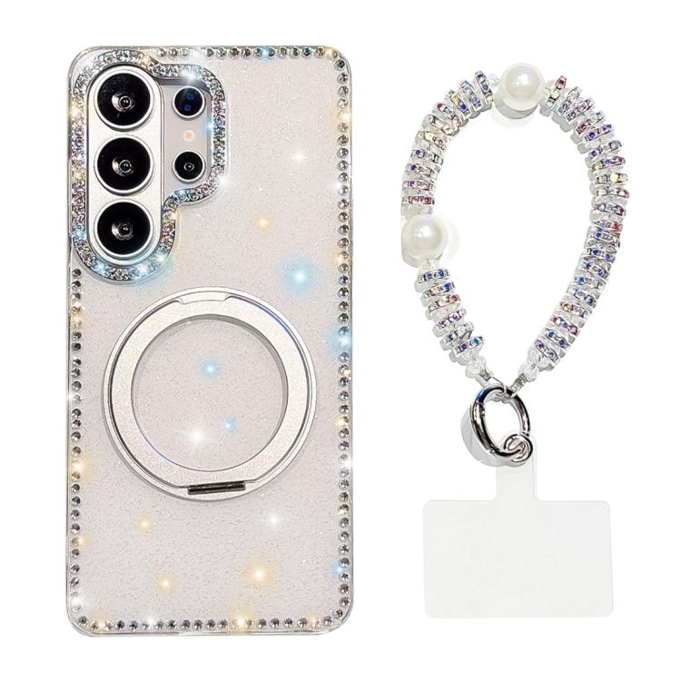 For Samsung Galaxy S26 Ultra 5G Diamond IMD 360 Rotation Magnetic Metal Holder Phone Case with Strap