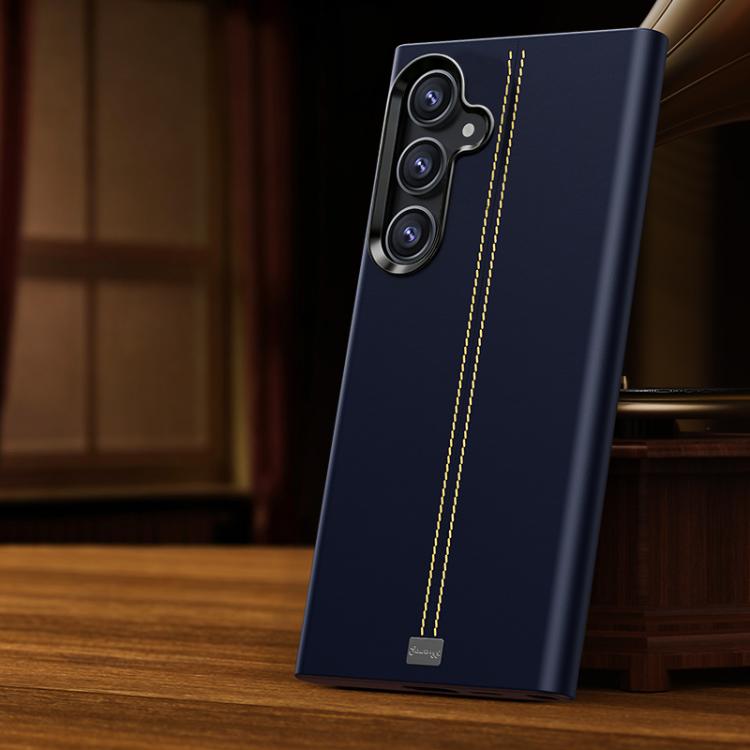 For Samsung Galaxy S26+ 5G Jazz Series Retro Vegan Leather Textured Metal Frame Magnetic Phone Case