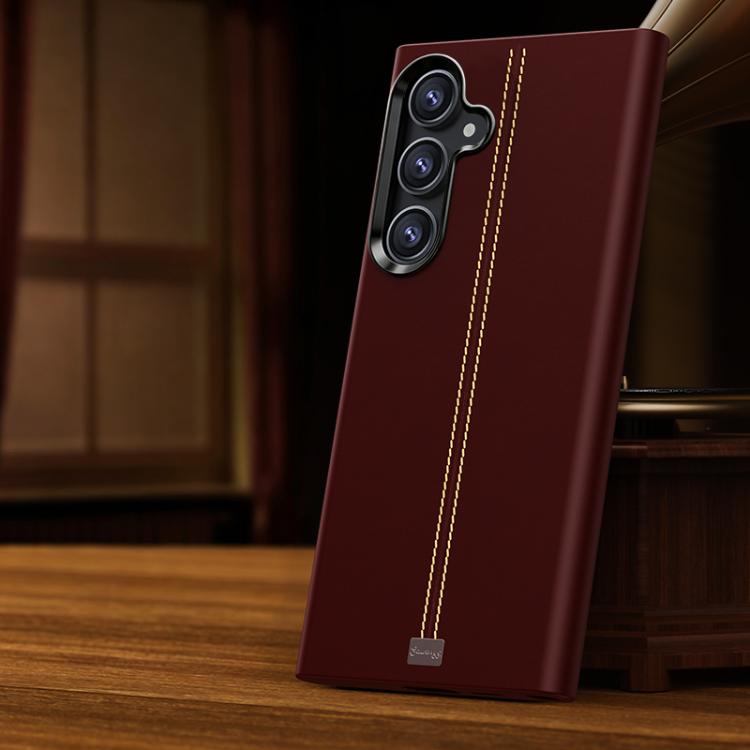 For Samsung Galaxy S25+ 5G / S24 5G Jazz Series Retro Vegan Leather Textured Metal Frame Magnetic Phone Case