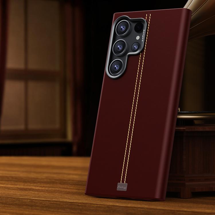 For Samsung Galaxy S25 Ultra 5G Jazz Series Retro Vegan Leather Textured Metal Frame Magnetic Phone Case
