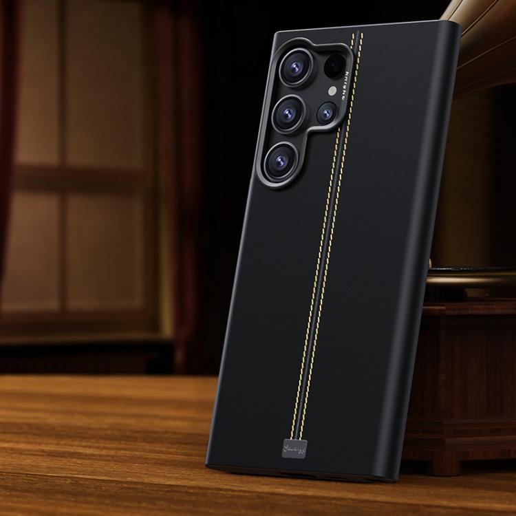 For Samsung Galaxy S25 Ultra 5G Jazz Series Retro Vegan Leather Textured Metal Frame Magnetic Phone Case
