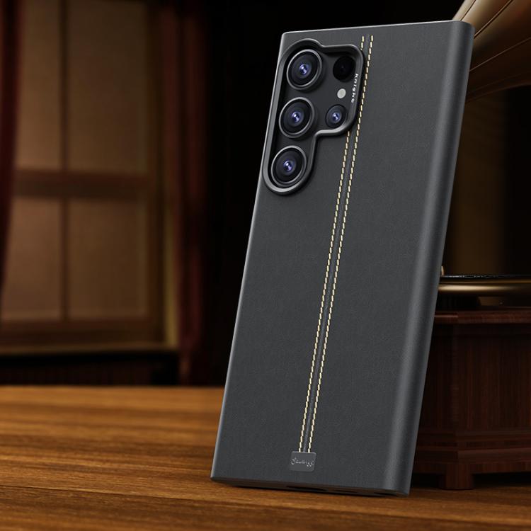 For Samsung Galaxy S24 Ultra 5G Jazz Series Retro Vegan Leather Textured Metal Frame Magnetic Phone Case