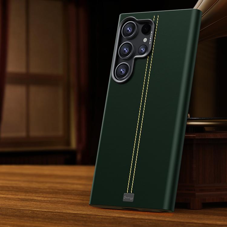 For Samsung Galaxy S23 Ultra 5G Jazz Series Retro Vegan Leather Textured Metal Frame Magnetic Phone Case