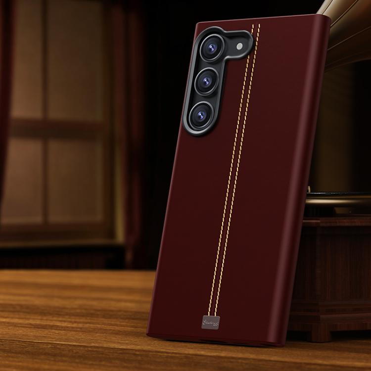 For Samsung Galaxy S23 5G Jazz Series Retro Vegan Leather Textured Metal Frame Magnetic Phone Case