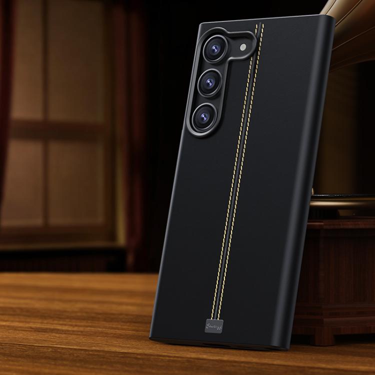 For Samsung Galaxy S23 5G Jazz Series Retro Vegan Leather Textured Metal Frame Magnetic Phone Case