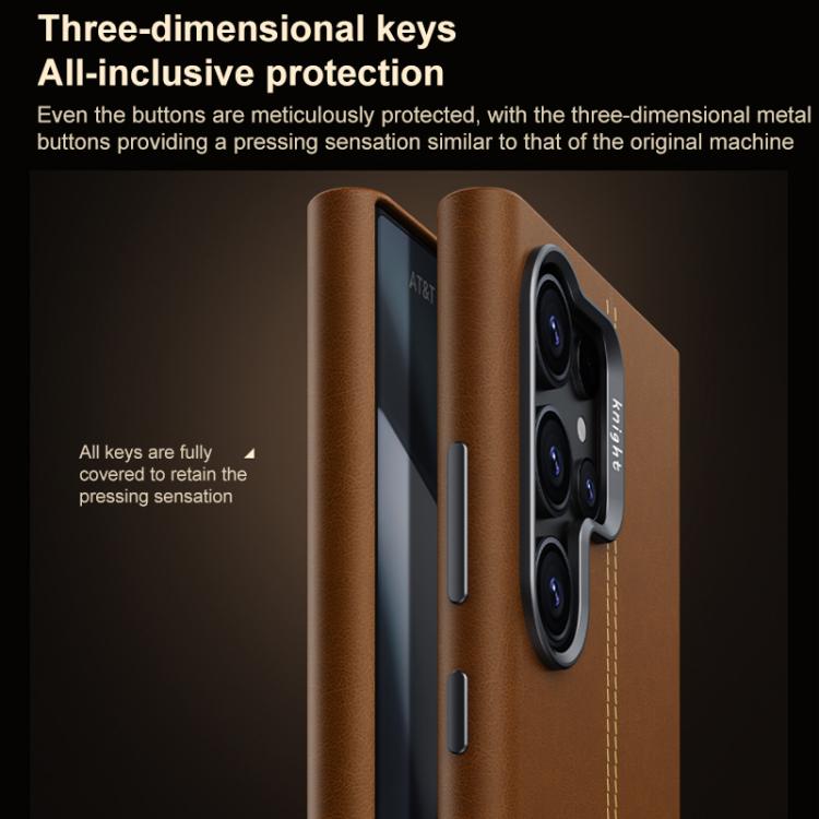For Samsung Galaxy S26+ 5G Jazz Series Retro Vegan Leather Textured Metal Frame Magnetic Phone Case