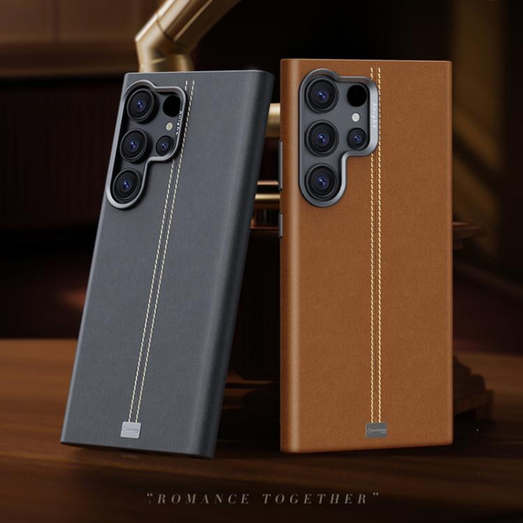 For Samsung Galaxy S26 Ultra 5G Jazz Series Retro Vegan Leather Textured Metal Frame Magnetic Phone Case