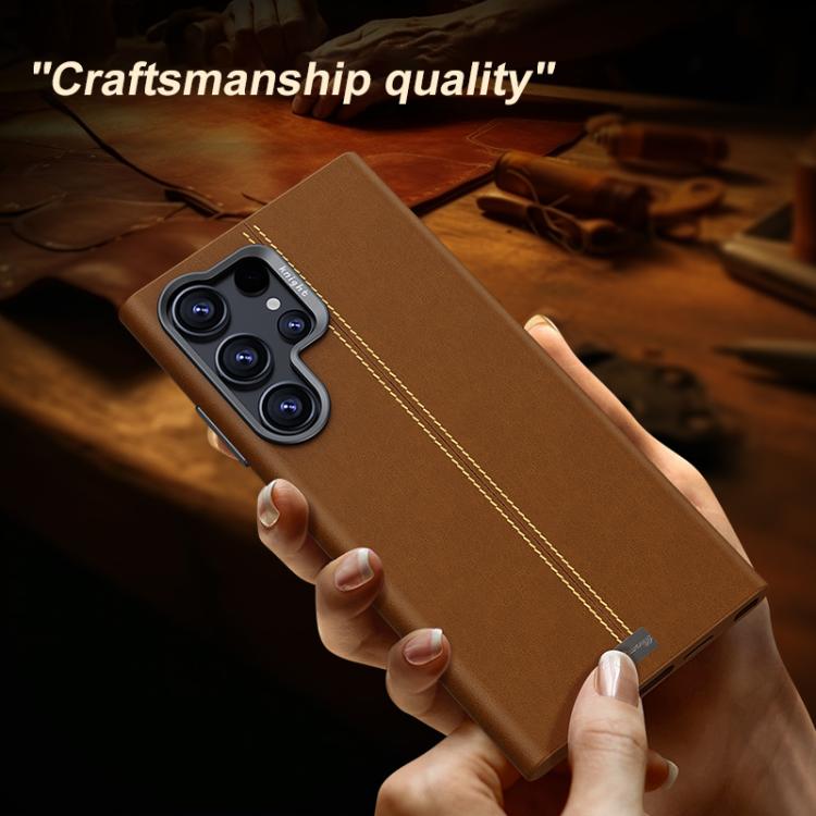 For Samsung Galaxy S26 Ultra 5G Jazz Series Retro Vegan Leather Textured Metal Frame Magnetic Phone Case