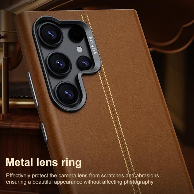 For Samsung Galaxy S23 5G Jazz Series Retro Vegan Leather Textured Metal Frame Magnetic Phone Case