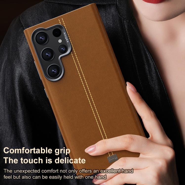 For Samsung Galaxy S24 Ultra 5G Jazz Series Retro Vegan Leather Textured Metal Frame Magnetic Phone Case