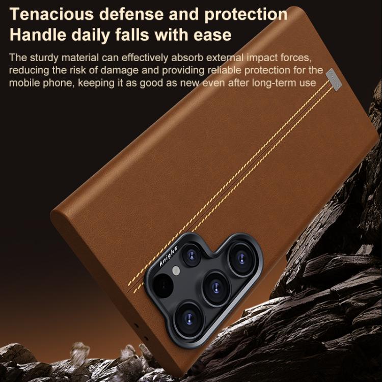 For Samsung Galaxy S26+ 5G Jazz Series Retro Vegan Leather Textured Metal Frame Magnetic Phone Case