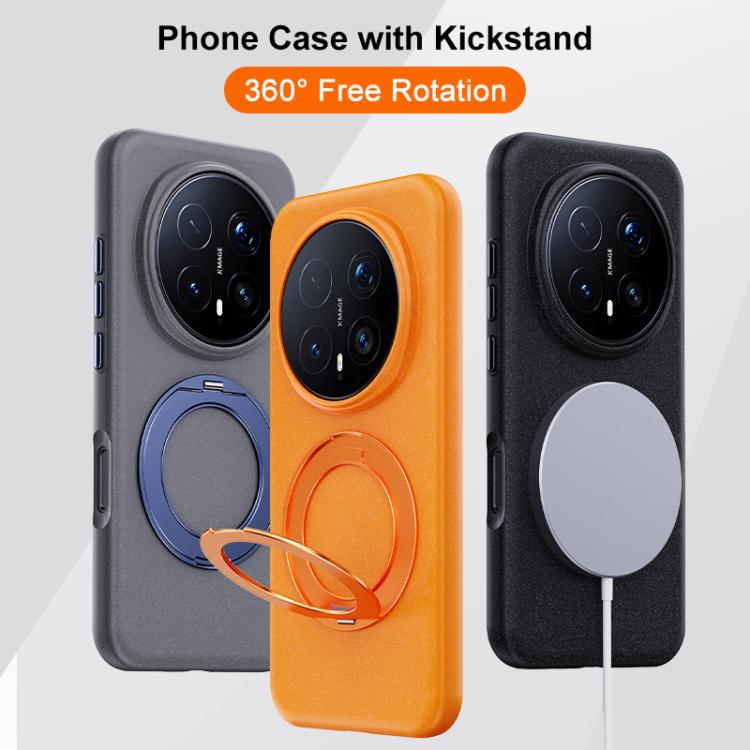 For Honor Magic8 Pro Boundless Series Rock Sand Magnetic Phone Case with 360 Degree Rotating Alloy Stand