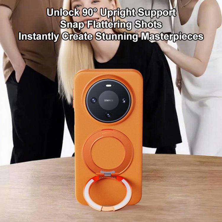 For Huawei Mate 80 / 80 Pro Boundless Series Rock Sand Magnetic Phone Case with 360 Degree Rotating Alloy Stand
