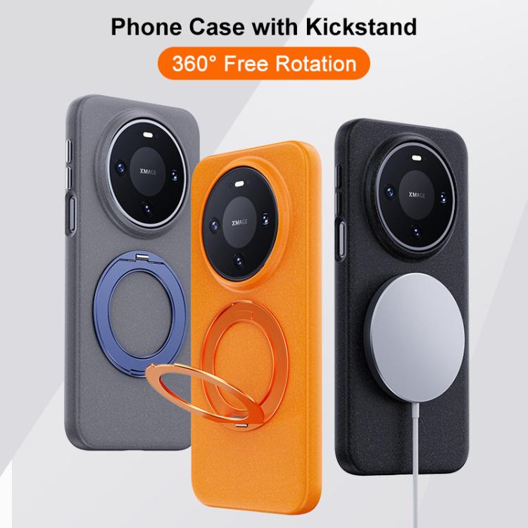 For Huawei Mate 60 Pro Boundless Series Rock Sand Magnetic Phone Case with 360 Degree Rotating Alloy Stand