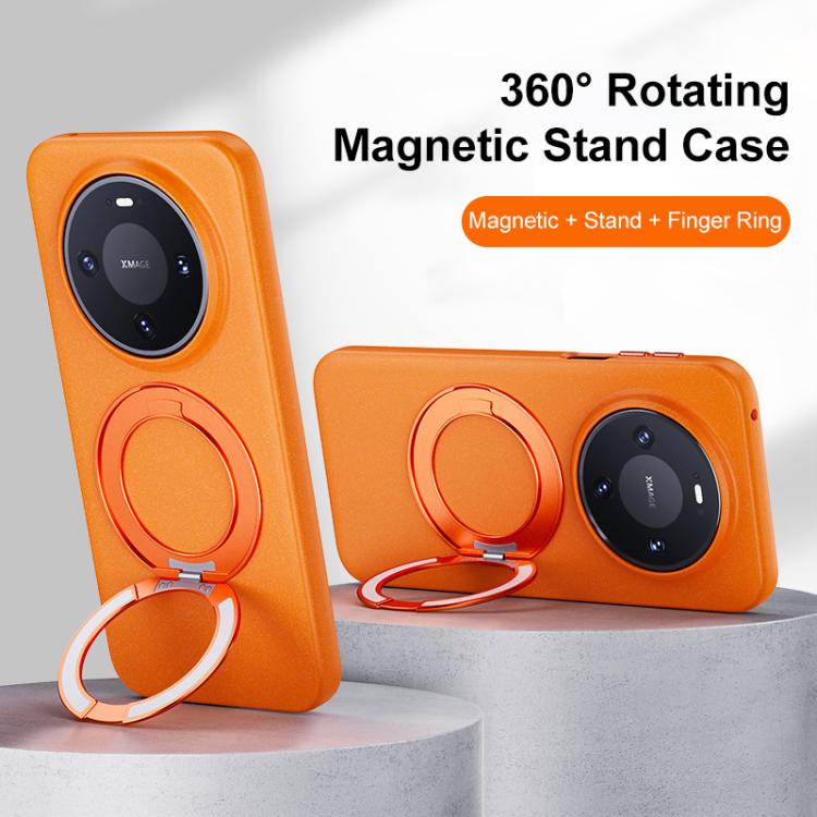 For Huawei Mate 60 Pro Boundless Series Rock Sand Magnetic Phone Case with 360 Degree Rotating Alloy Stand