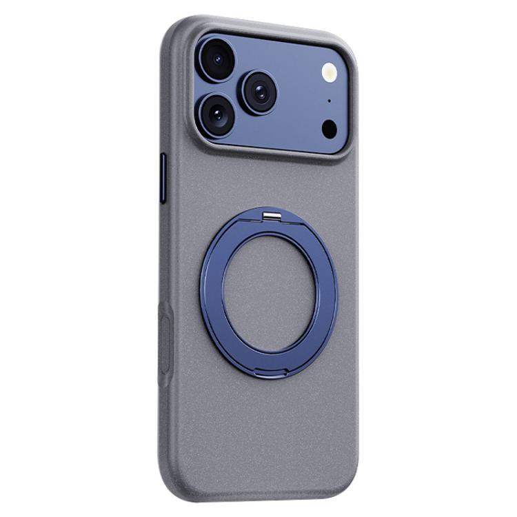 For iPhone 17 Pro Max Boundless Series Rock Sand Magnetic Phone Case with 360 Degree Rotating Alloy Stand
