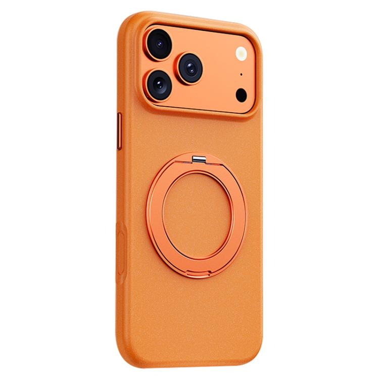 For iPhone 17 Pro Boundless Series Rock Sand Magnetic Phone Case with 360 Degree Rotating Alloy Stand
