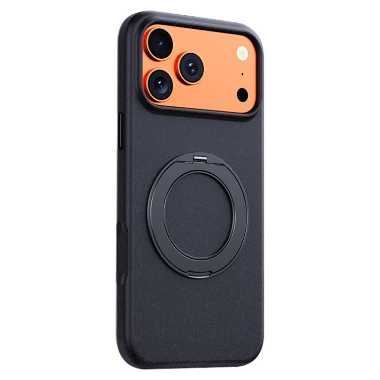 For iPhone 17 Pro Boundless Series Rock Sand Magnetic Phone Case with 360 Degree Rotating Alloy Stand