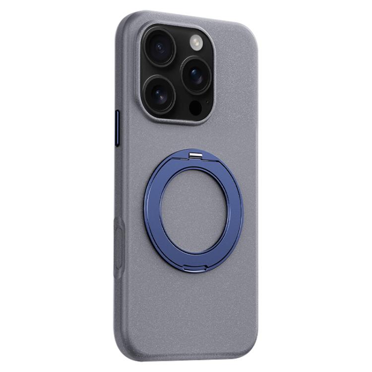 For iPhone 16 Pro Boundless Series Rock Sand Magnetic Phone Case with 360 Degree Rotating Alloy Stand