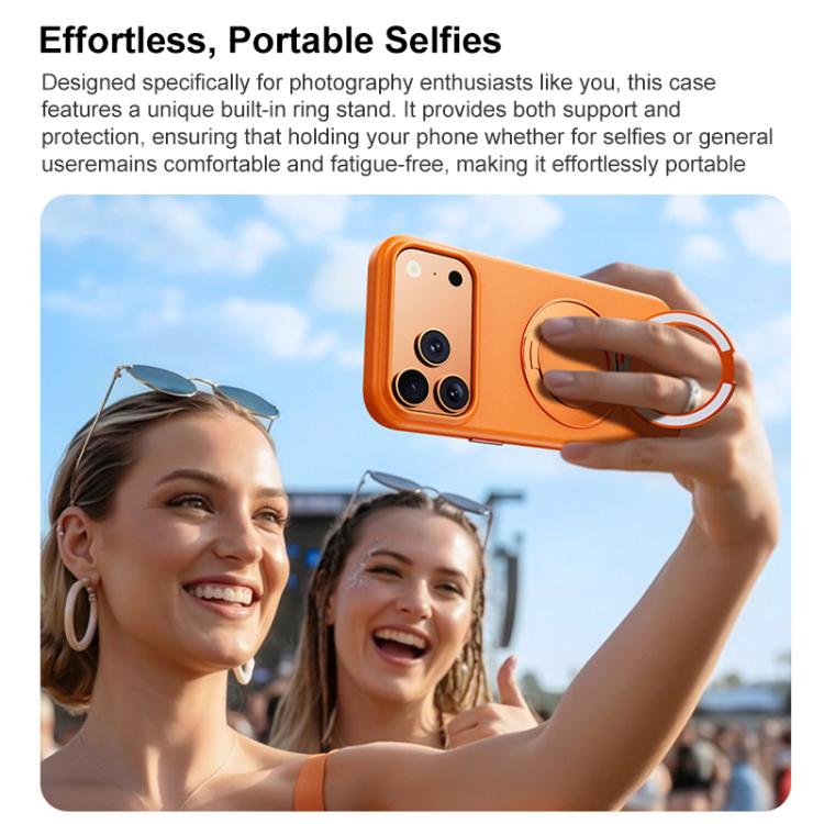 For iPhone 16 Pro Boundless Series Rock Sand Magnetic Phone Case with 360 Degree Rotating Alloy Stand