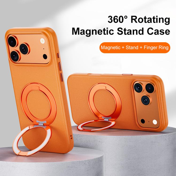 For iPhone 16 Pro Max Boundless Series Rock Sand Magnetic Phone Case with 360 Degree Rotating Alloy Stand