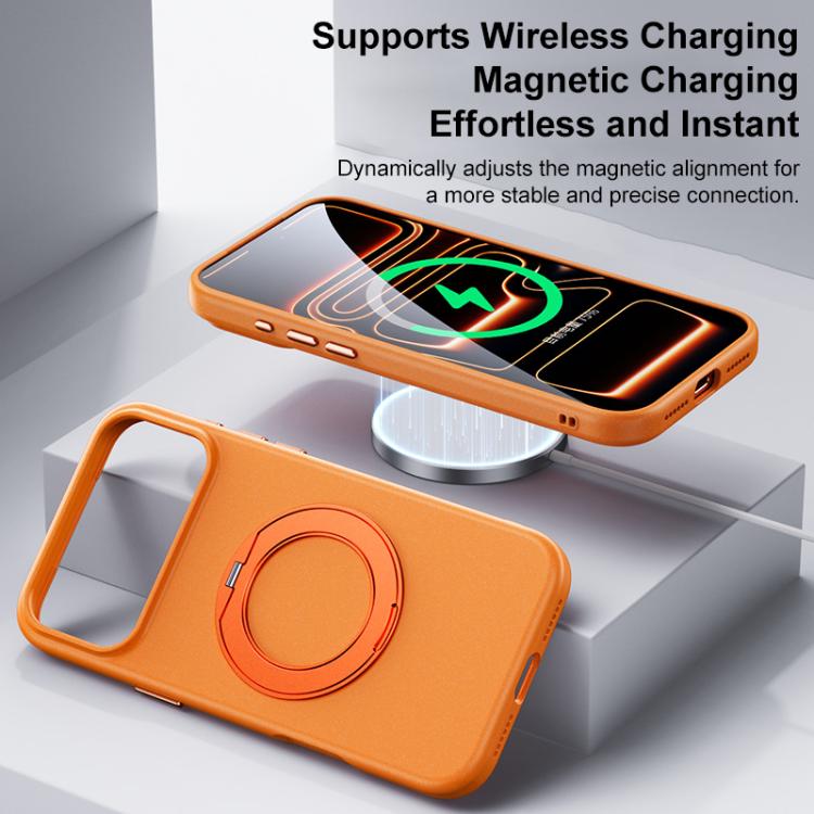 For iPhone 17 Pro Boundless Series Rock Sand Magnetic Phone Case with 360 Degree Rotating Alloy Stand