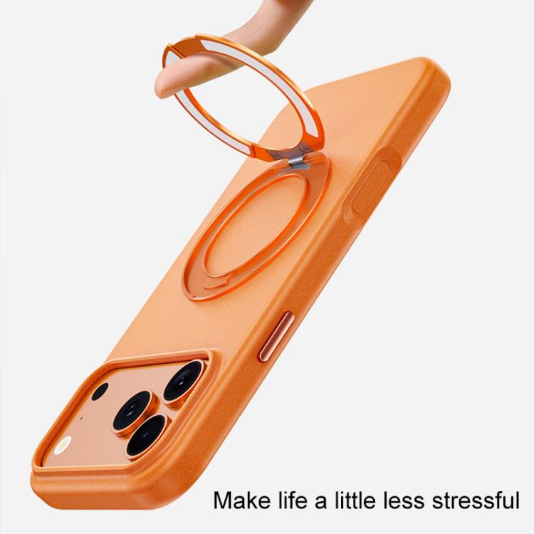 For iPhone 17 Pro Boundless Series Rock Sand Magnetic Phone Case with 360 Degree Rotating Alloy Stand