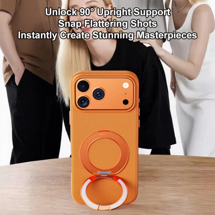 For iPhone 17 Pro Max Boundless Series Rock Sand Magnetic Phone Case with 360 Degree Rotating Alloy Stand