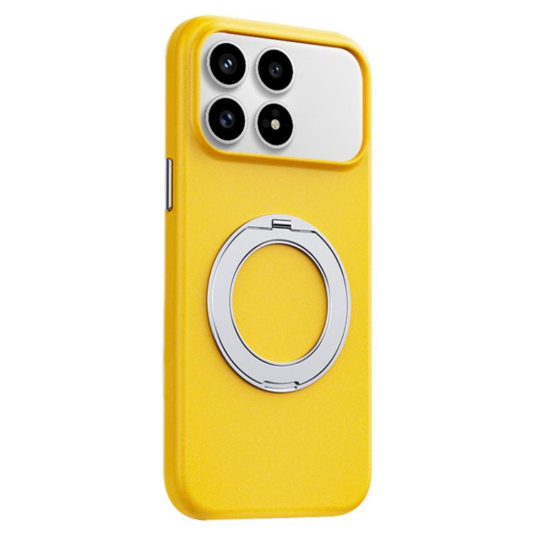 For Redmi K90 Boundless Series Rock Sand Magnetic Phone Case with 360 Degree Rotating Alloy Stand