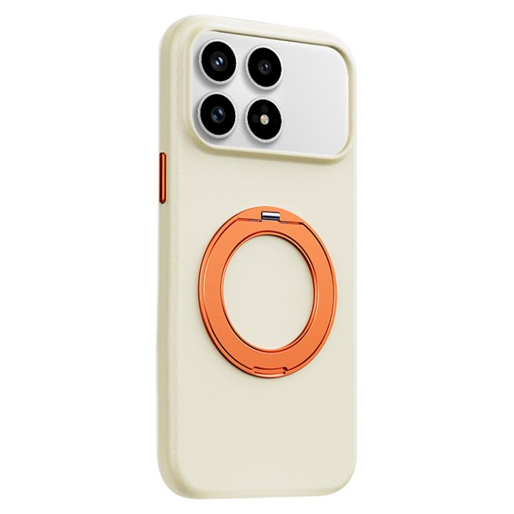 For Redmi K90 Boundless Series Rock Sand Magnetic Phone Case with 360 Degree Rotating Alloy Stand