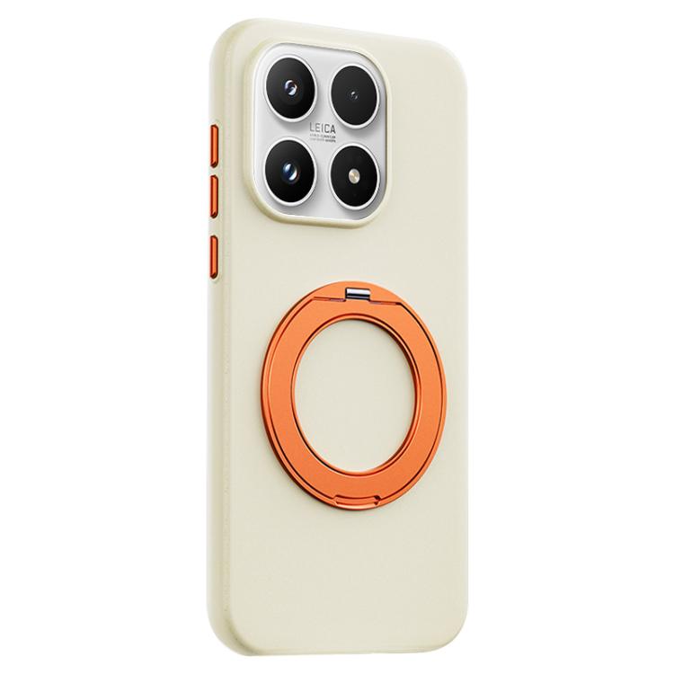For Xiaomi 17 Boundless Series Rock Sand Magnetic Phone Case with 360 Degree Rotating Alloy Stand