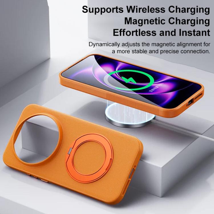 For Xiaomi 17 Pro Max Boundless Series Rock Sand Magnetic Phone Case with 360 Degree Rotating Alloy Stand
