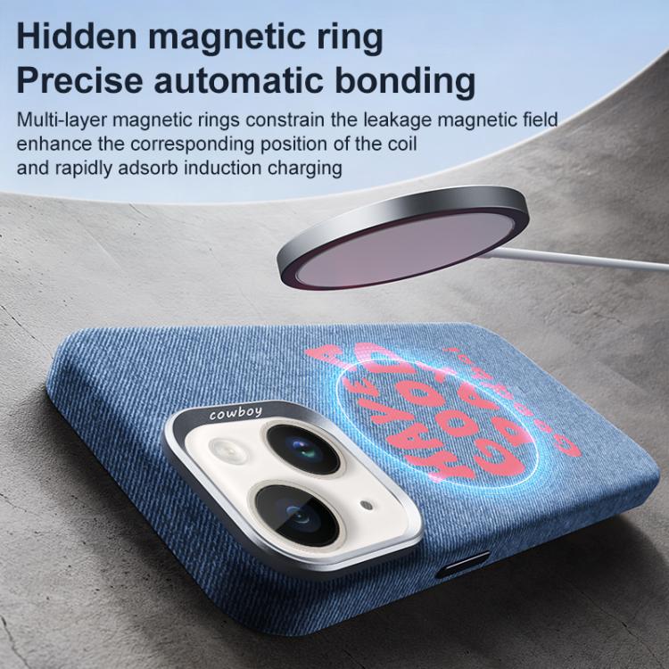 For iPhone 15 Plus / 14 Plus Beautiful Series Denim Texture Full Coverage Magnetic Phone Case