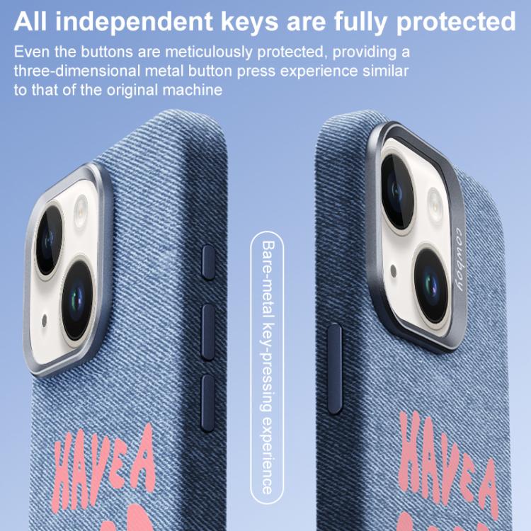 For iPhone 15 Beautiful Series Denim Texture Full Coverage Magnetic Phone Case