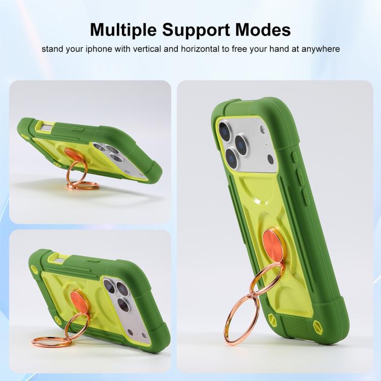 For iPhone 17 Pro Max Dual Ring 360 Degree Rotation Holder PC Hybrid Silicone Phone Case