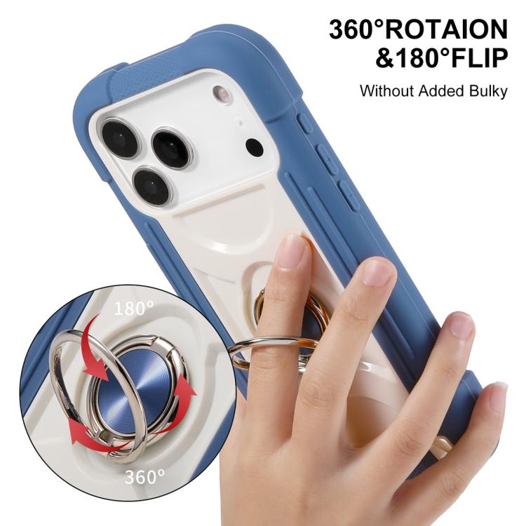 For iPhone 17 Pro Max Dual Ring 360 Degree Rotation Holder PC Hybrid Silicone Phone Case