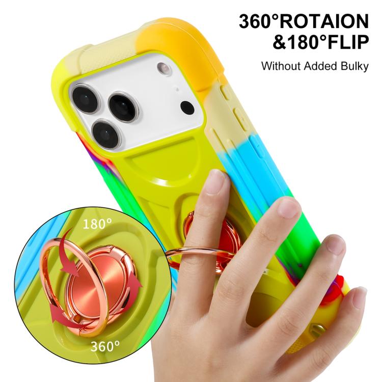 For iPhone 17 Pro Max Dual Ring 360 Degree Rotation Holder PC Hybrid Silicone Phone Case