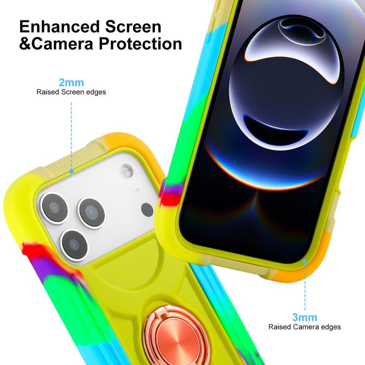 For iPhone 17 Pro Max Dual Ring 360 Degree Rotation Holder PC Hybrid Silicone Phone Case